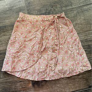 Vero Moda Tigers Eye Floral High Waist Mini Wrap Skirt, Pink Tan, M